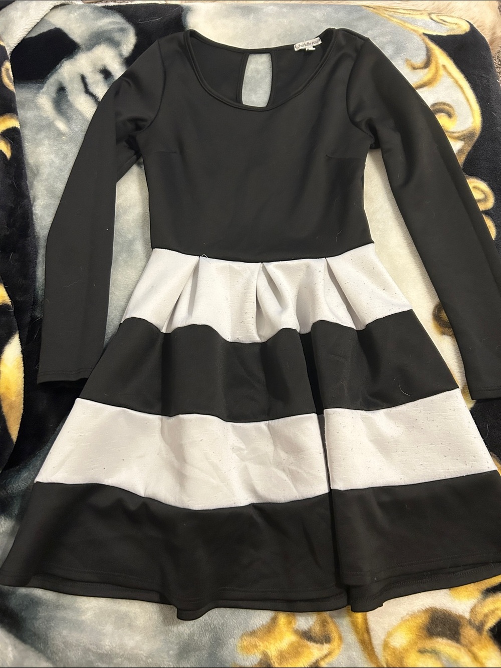 Charlotte Russe Black and White Striped Long-Sleeve Skater Dress